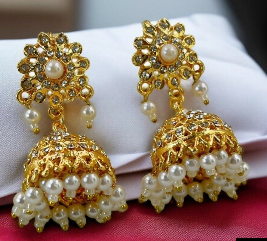 Round flower pearl drop jhumki-00040 | Women Jewelry | Earrings | Brand New