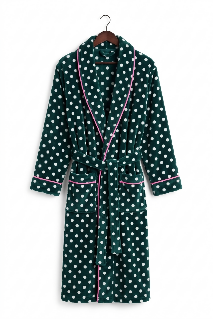 Luxury Polka Dot Fleece Bathrobe for Women | Women Accessories | Bath Towels | Brand New