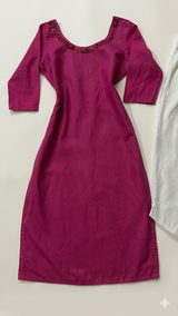 Fuchsia Pink Beautiful Embroidered Long Kurti | Women Locally Made Formals | Small | New
