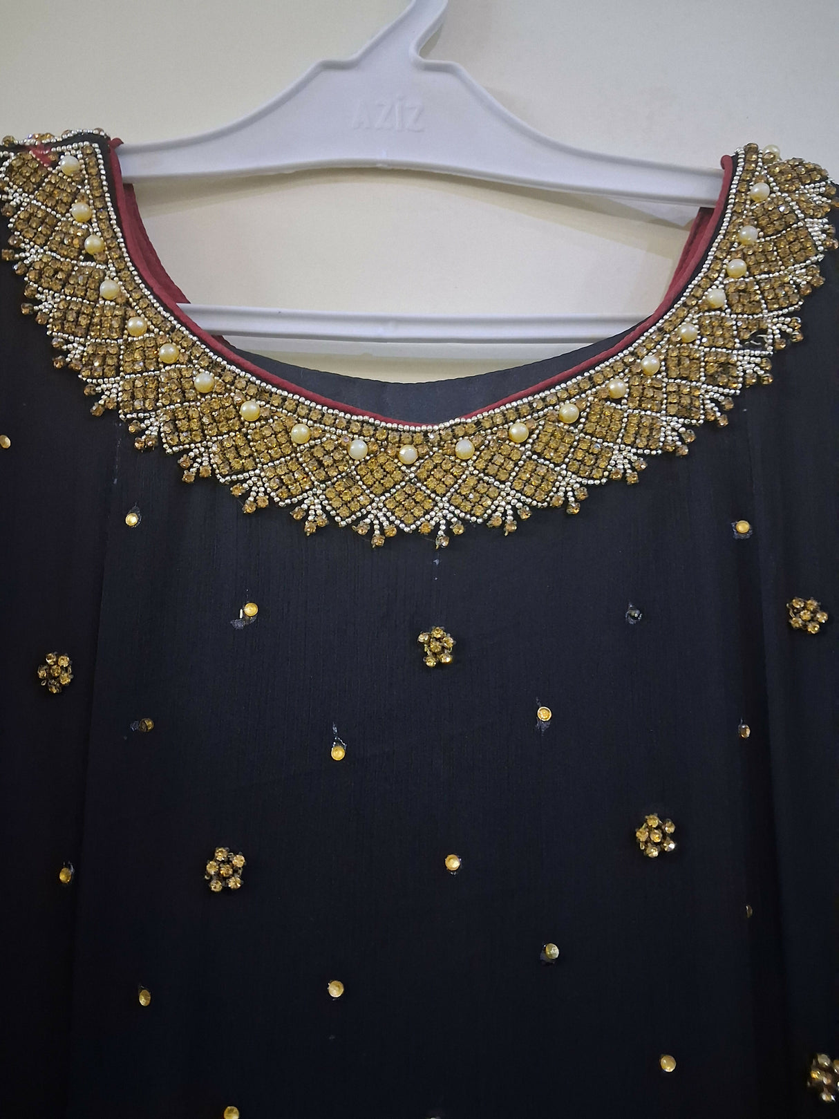 Black & Gold Embroidered Formal Maxi | Women Frocks & Maxis | Medium | Preloved
