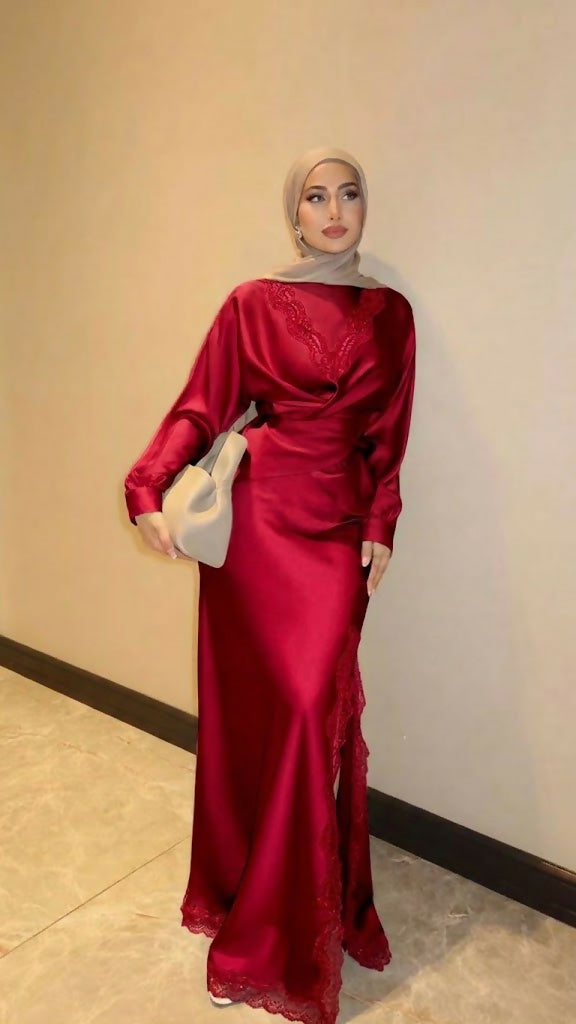 Cherry Red Silk Long Maxi | Women Frocks & Maxis | Small | Preloved