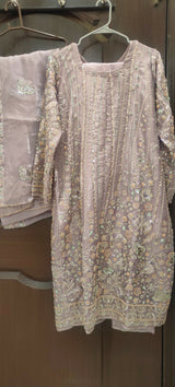 Heavy Embroidered Cut Dana Lilac Dress | Women Locally Made Kurta | Large | Brand New