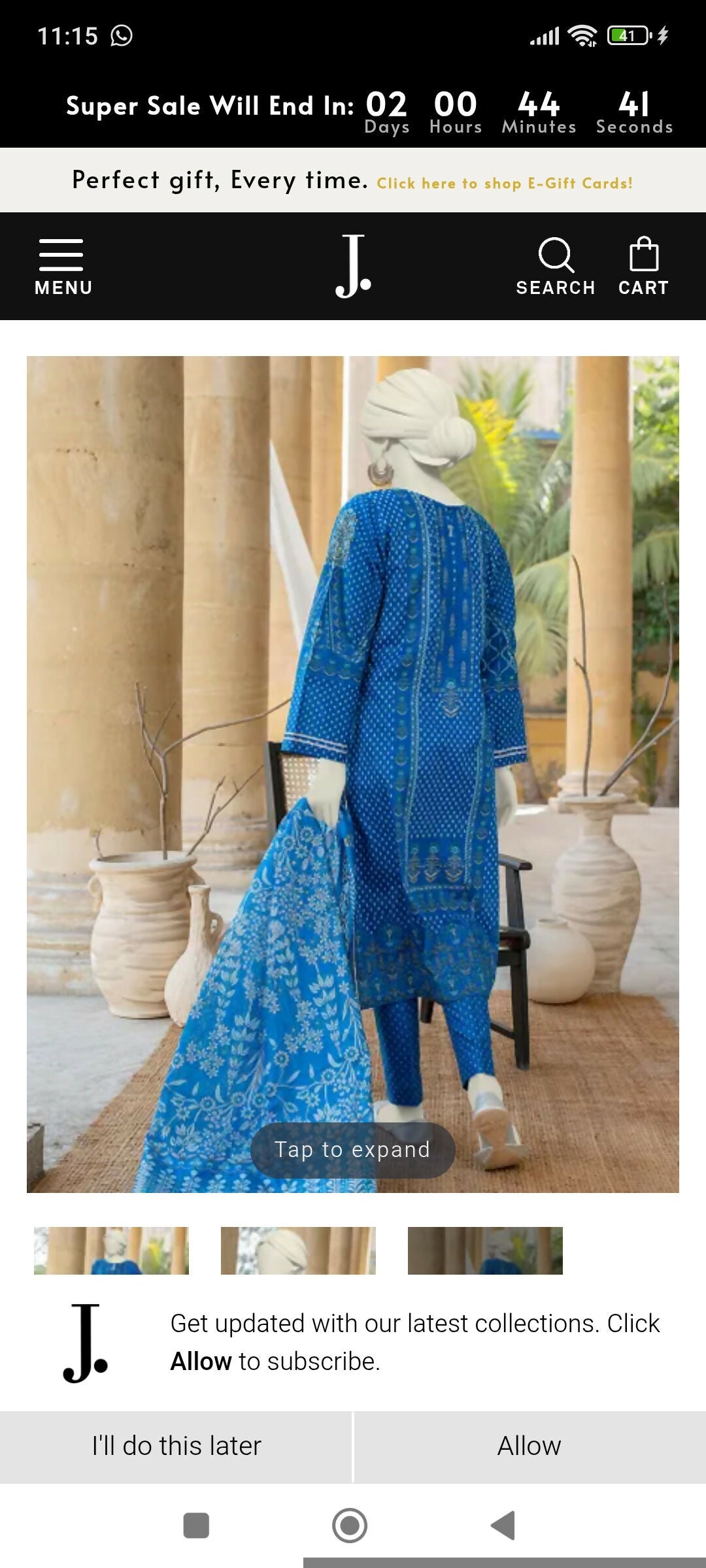 J. Junaid Jamshed | Women Branded Kurta | Blue Cotton Kurta | XLarge | Brand New