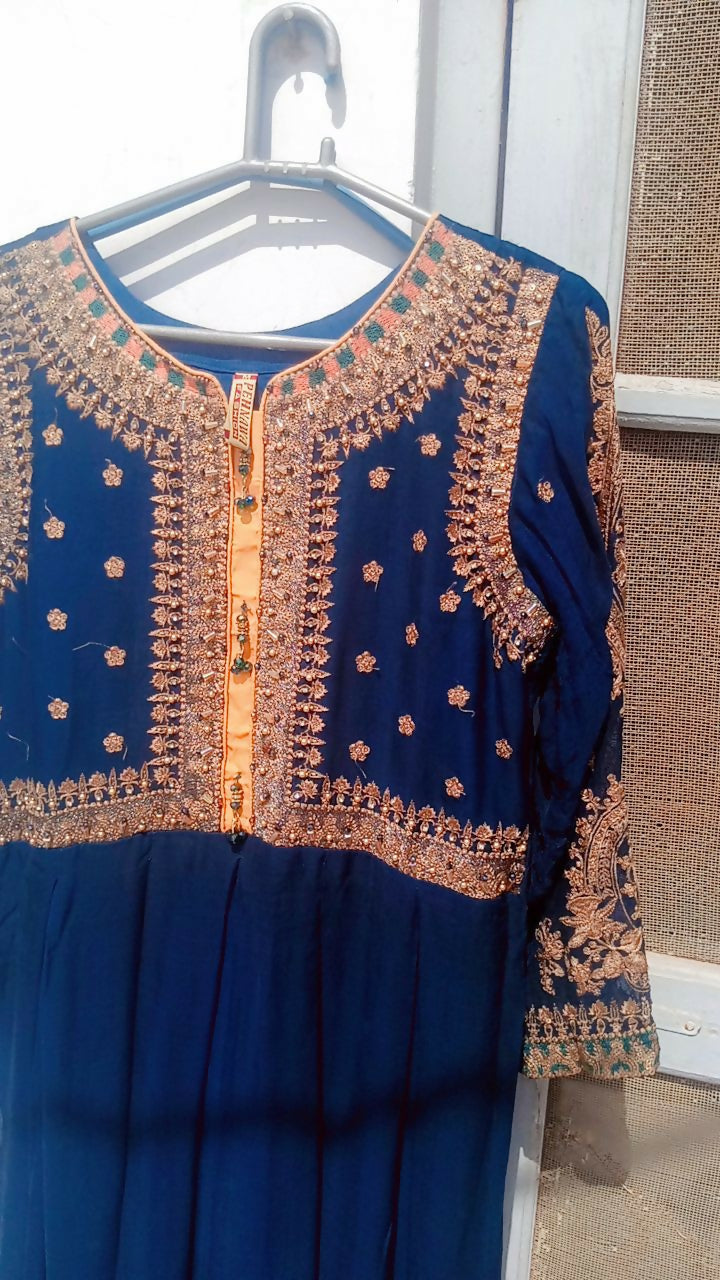 Embroidered Anarkali Frock | Women Frocks & Maxis | Medium | Navy Blue | Preloved