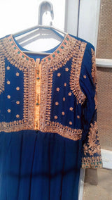 Embroidered Anarkali Frock | Women Frocks & Maxis | Medium | Navy Blue | Preloved