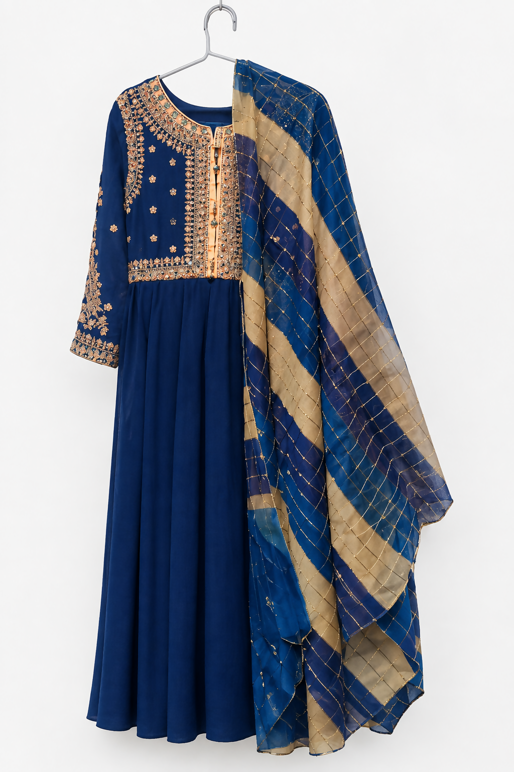 Embroidered Anarkali Frock | Women Frocks & Maxis | Medium | Navy Blue | Preloved