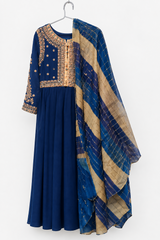 Embroidered Anarkali Frock | Women Frocks & Maxis | Medium | Navy Blue | Preloved