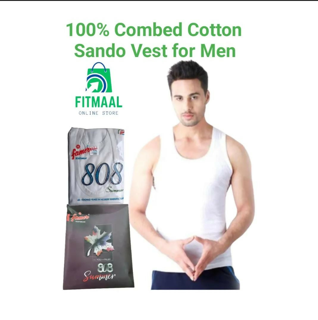Pure Combed Cotton Famer Sando Vest for Men, Pack of One Vest-Baneyan | Men Accessories |All Sizes | Brand New