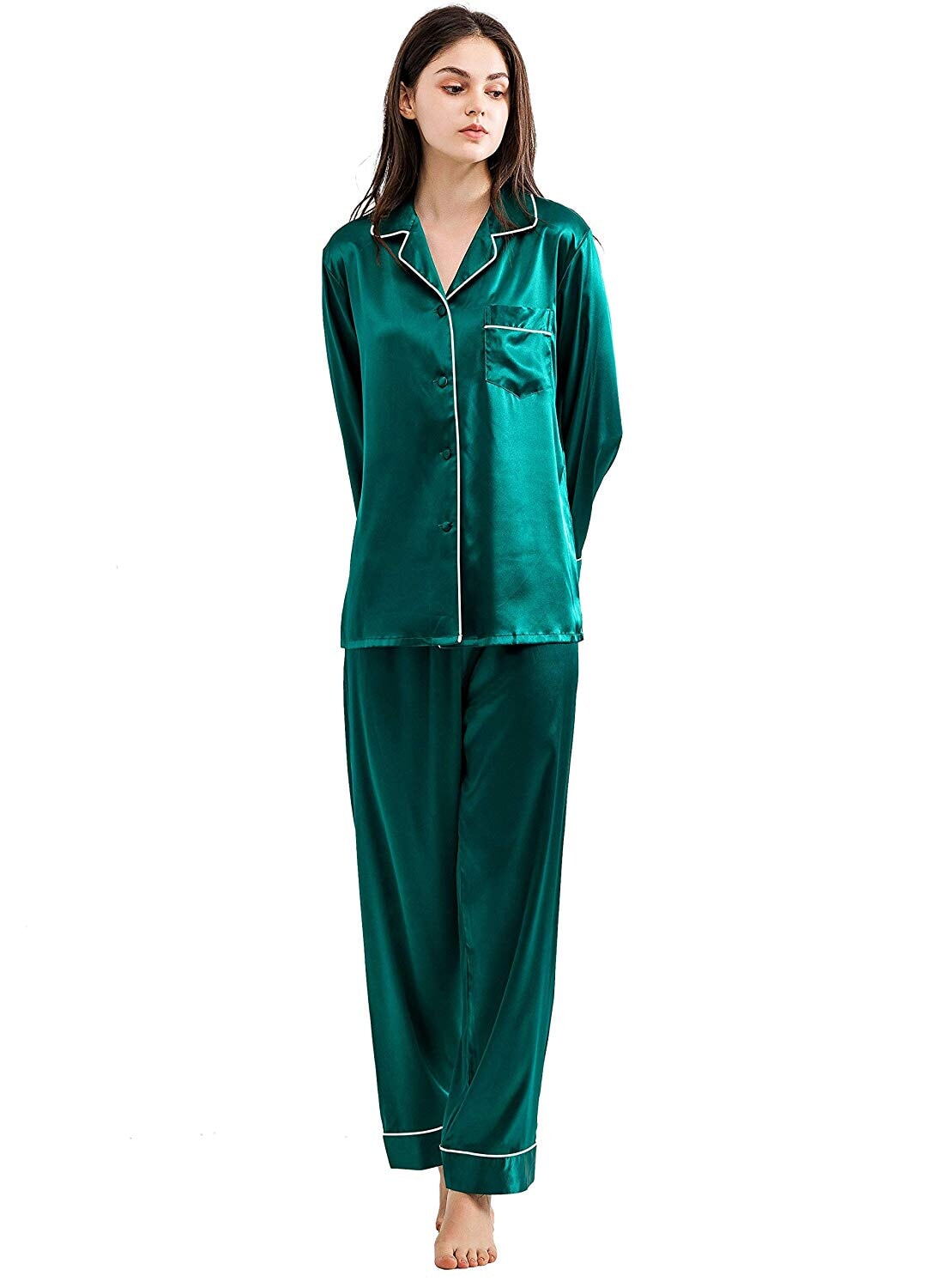Buy Silk PJ Set With Scrunchie - Green in Pakistan