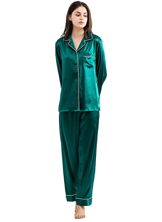 Buy Silk PJ Set With Scrunchie - Green in Pakistan