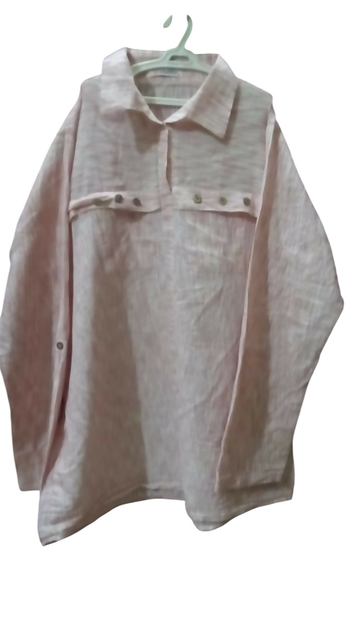 Elegant Pinkish Red & White Stripe Pattern Shirt | Women Tops & Shirts | Large | Preloved