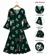 Shein Emerald Green Floral Flared Dress | Women Skirts & Dresses | Medium | Emerald Green | Preloved