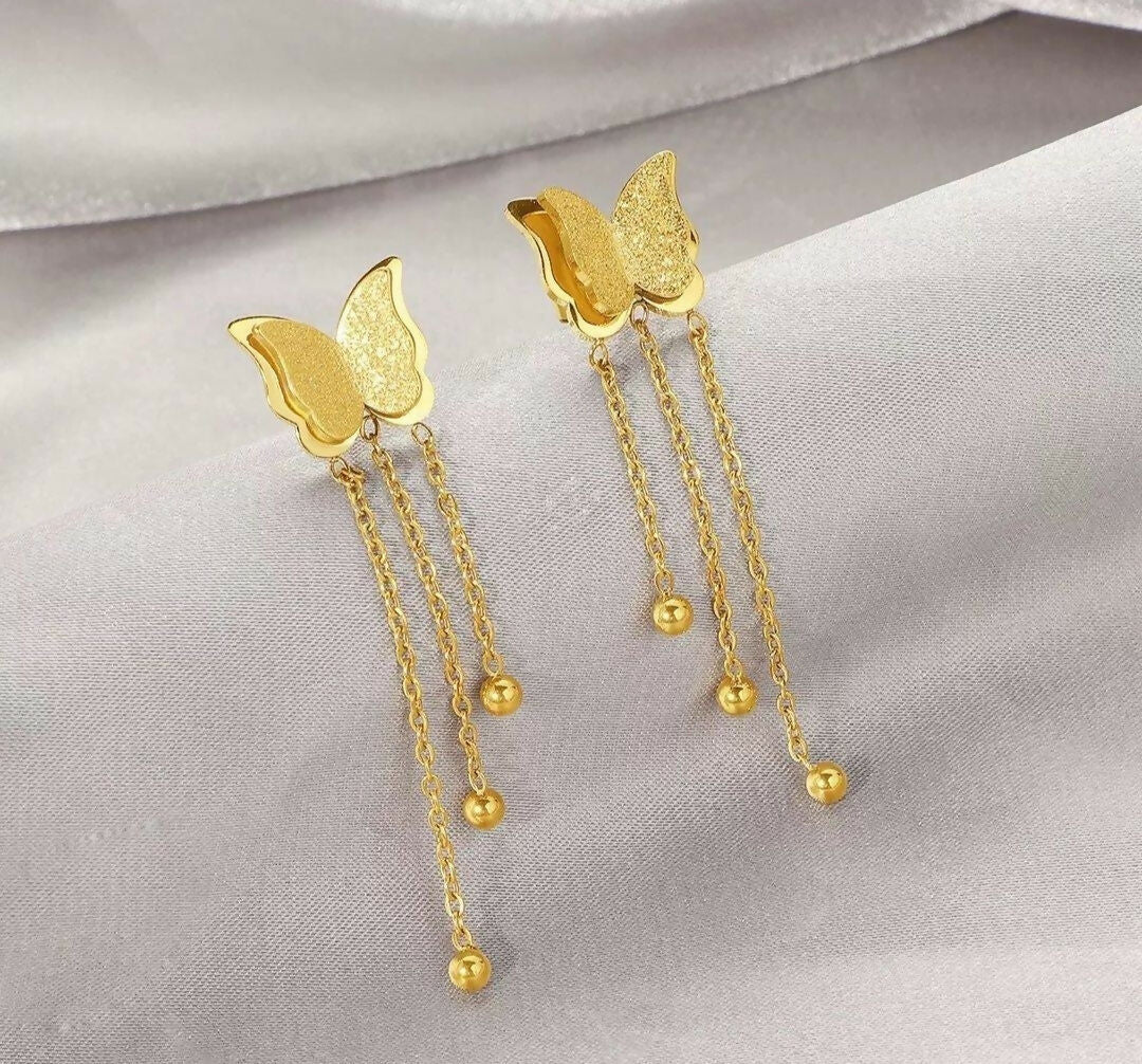 Double Butterfly Chain Drop Earrings-00667 | Women Jewelry | Earrings | Brand New