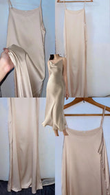 Silk Long Maxi | Women Frocks & Maxis | Beige | Small | Preloved