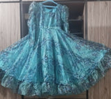 Girl's Organza Zink Colour Frock | Floral Long Frock with Frill | Women Frocks & Maxis | Small | Worn Once
