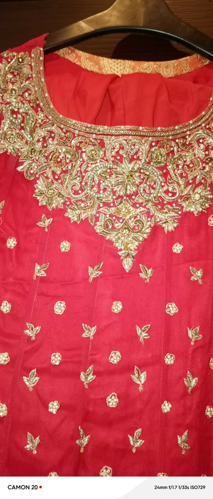 Red Long Bridal Maxi with Golden Dupatta | Women Bridals | Small | Worn Once
