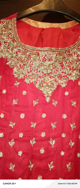 Red Long Bridal Maxi with Golden Dupatta | Women Bridals | Small | Worn Once