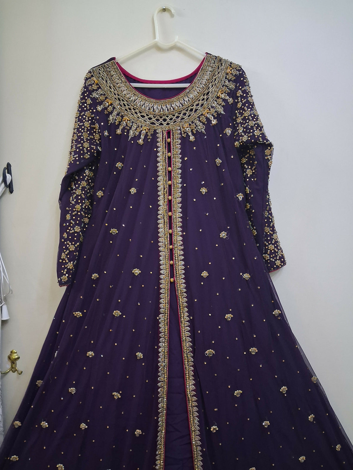 Purple & Copper Gold Embroidered Frock | Women Frocks & Maxis | Medium | Preloved