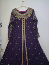 Purple & Copper Gold Embroidered Frock | Women Frocks & Maxis | Medium | Preloved