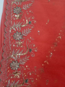 Peach Saree with Velvet Blouse | Women Locally Made Formals | X Large | Preloved