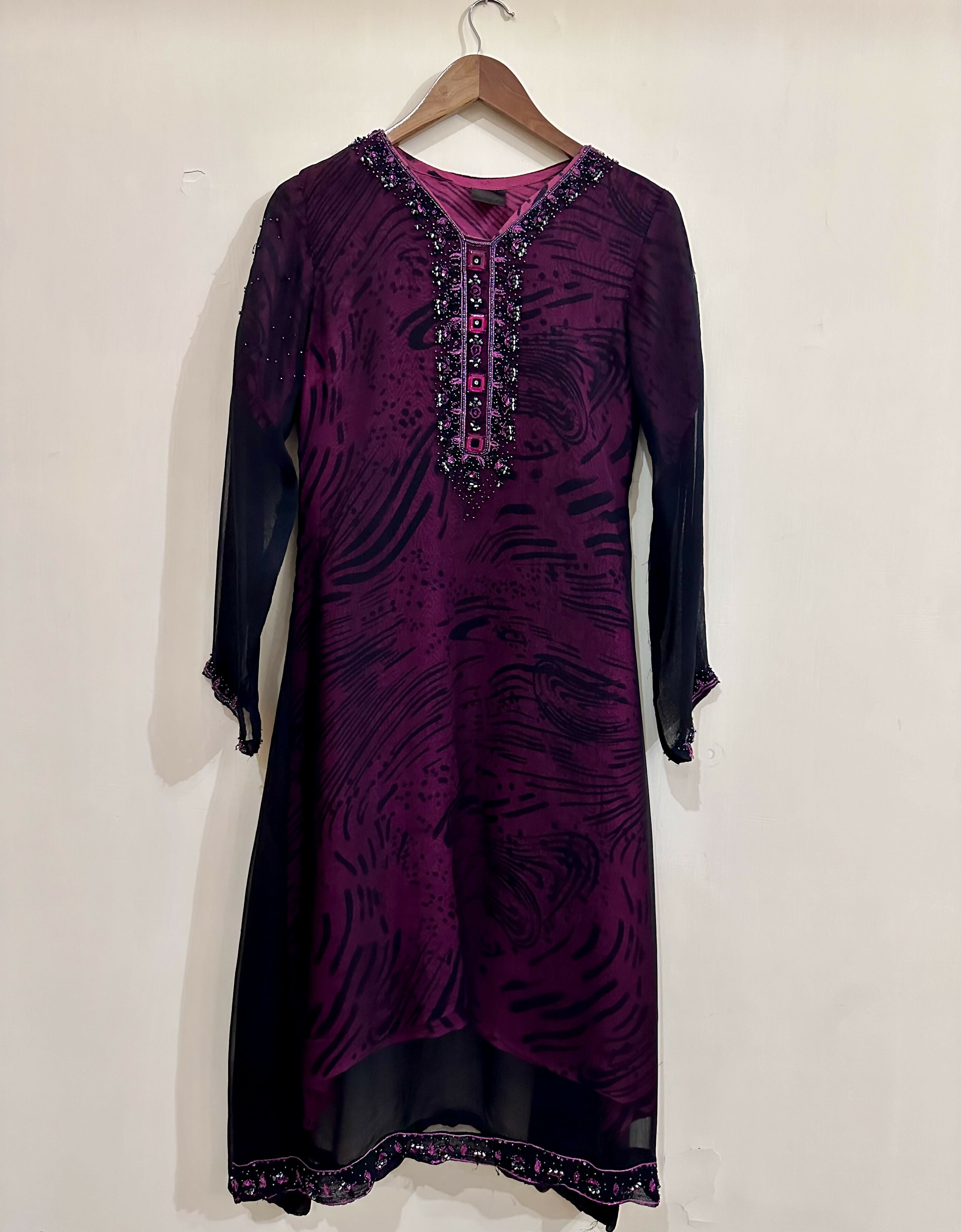 Stylish Purple Chiffon Kurta | Women Locally Made Formals | Small | Preloved