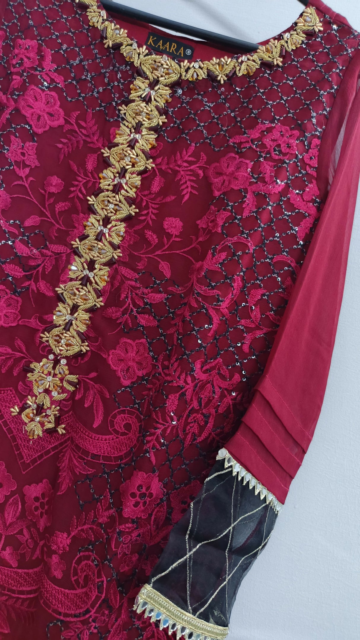 Kaara | Women Branded Formals | Black & Maroon | Small | Brand New