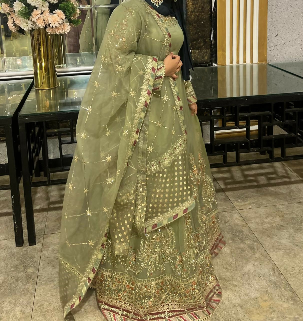 Elegant Embroidered 3PC Formal Suit l Women’s Frock & Maxi l Party wear | Medium | Worn once