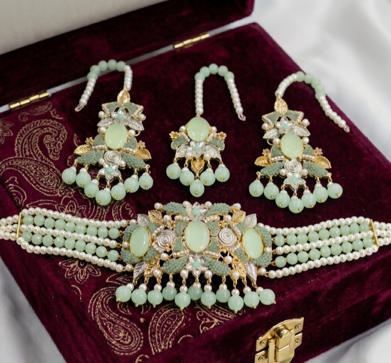 Oval Pearl Drop Choker Set-00276 | Women Jewelry | Wedding Jewelry & Sets | Brand New