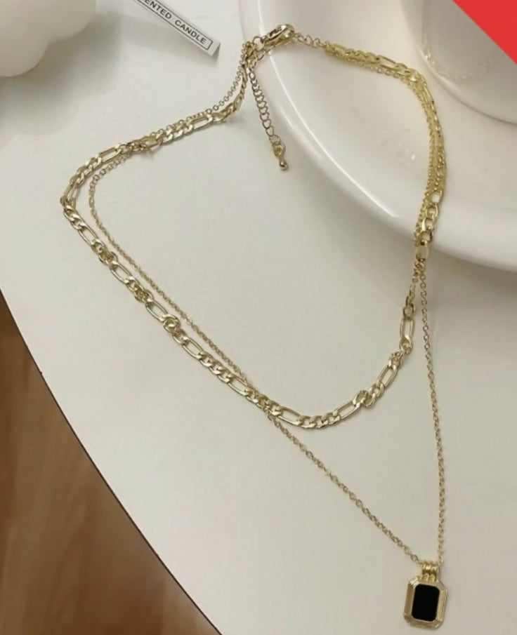 Squared Layered Curb Chain Necklace -186 | Women Jewelry | Necklaces & Pendants | Brand New