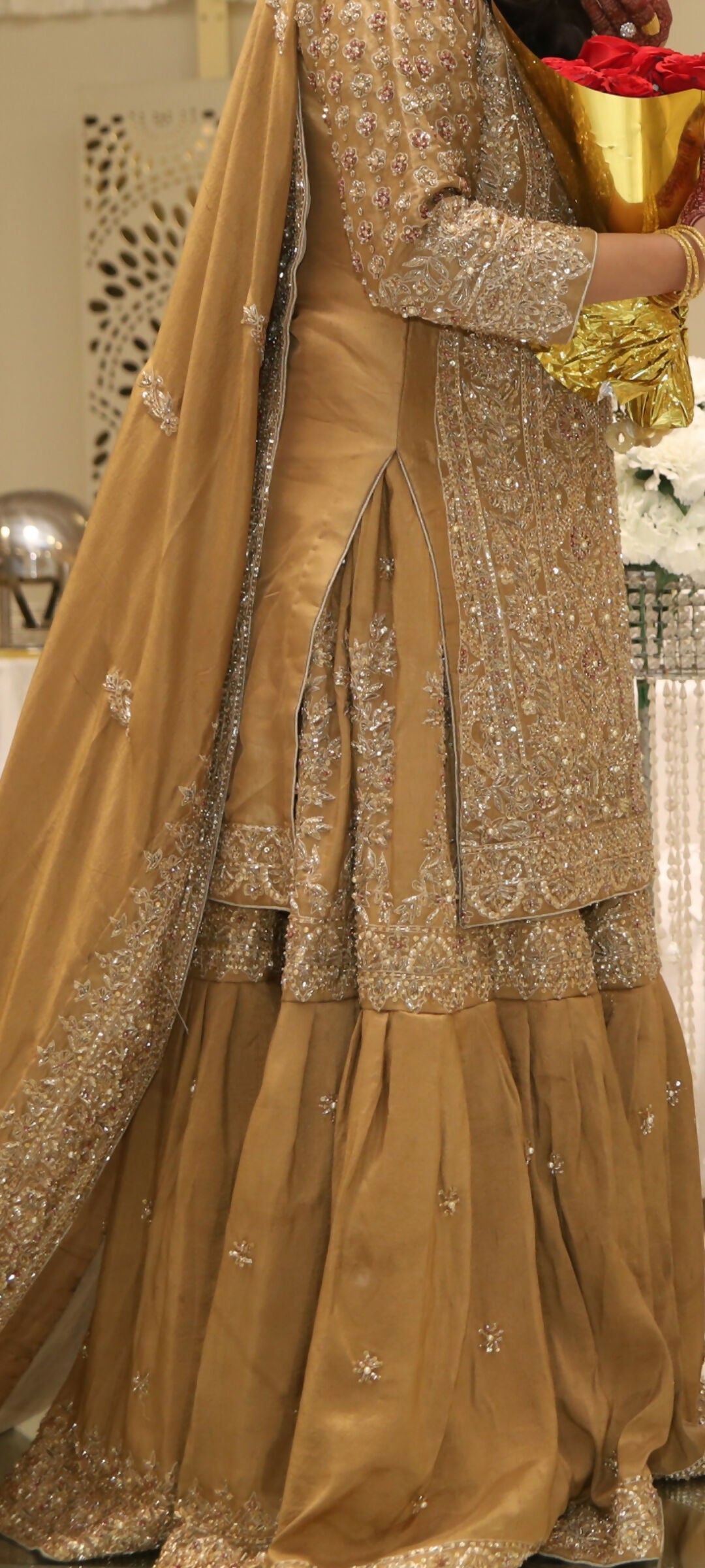 Pretty Golden Farshi Gharara | Women Bridals | Large | Worn Once