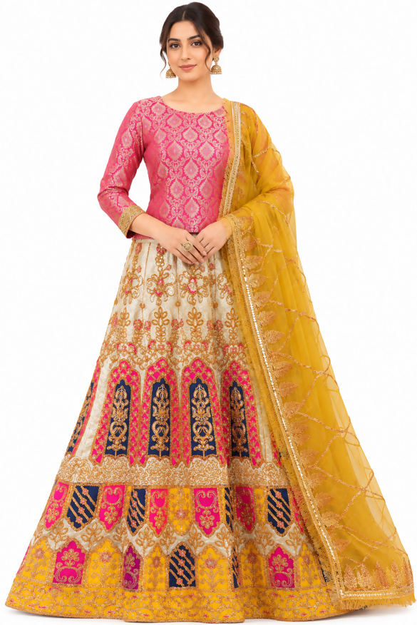 Pink & Ivory Embroidered Lehnga | Women Bridals | Ghararas, Shararas & Lehngas | Medium | Worn Once