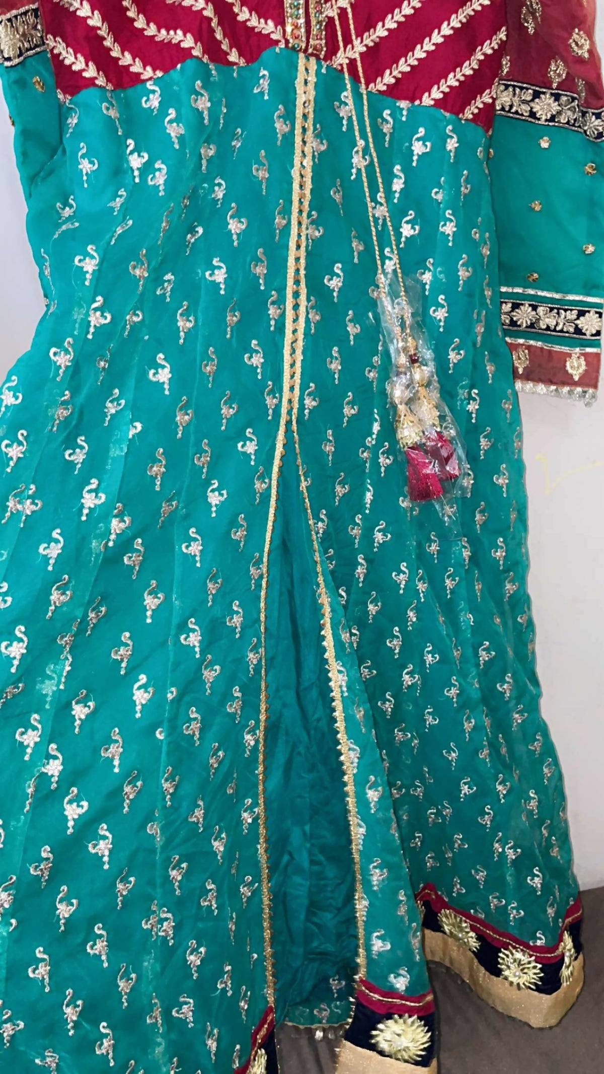 Frock with Gharara | Women Locally Made Formals | Small | Blue & Red | Brand New