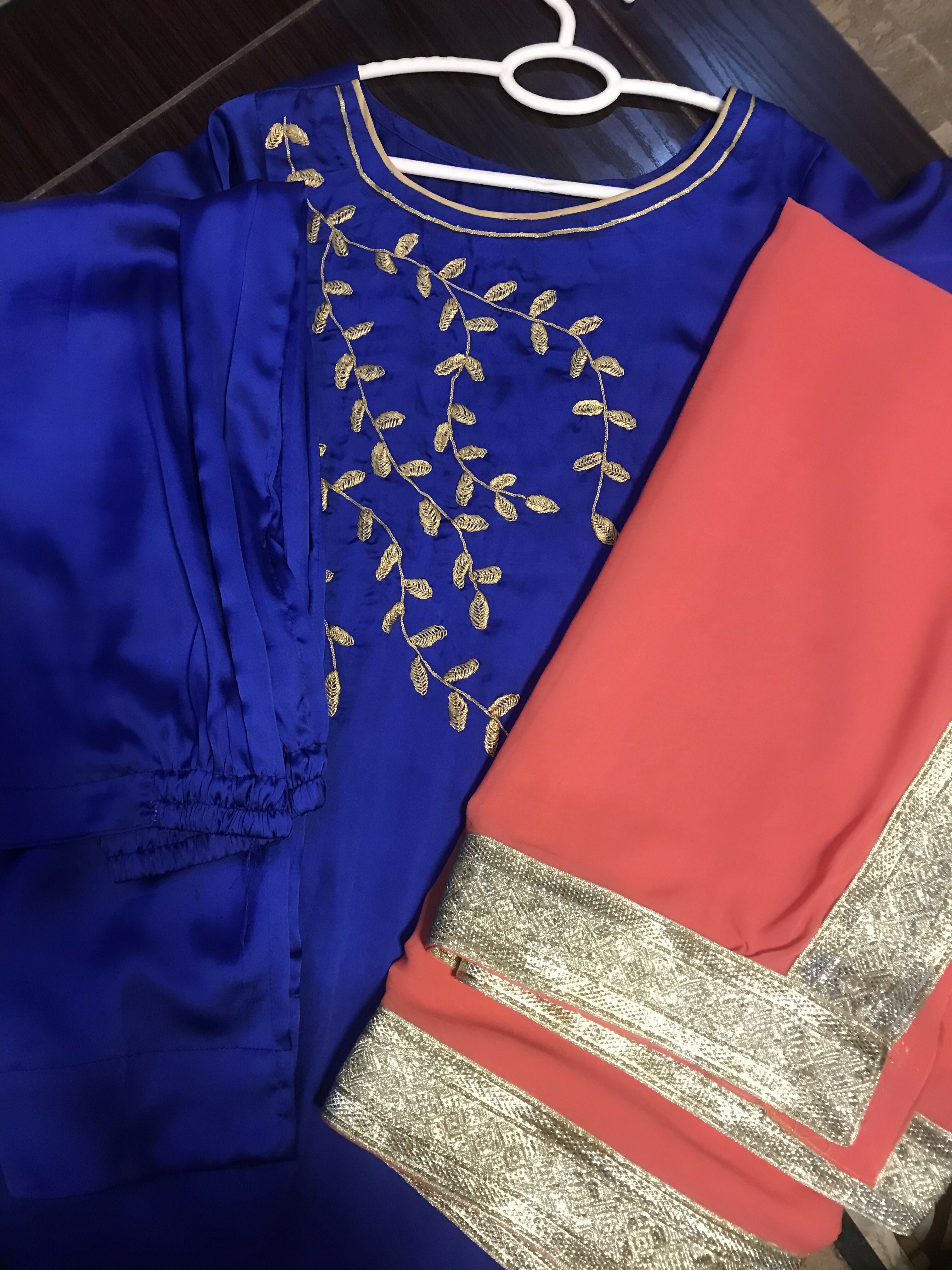 3pc Satin Silk Embroidered Suit | Women Locally Made Formals | Small | Preloved