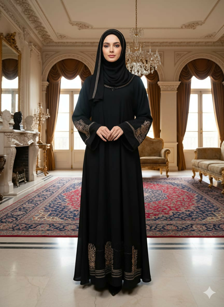 Black Embroidered Maxi Abaya | Women Accessories | Large | New