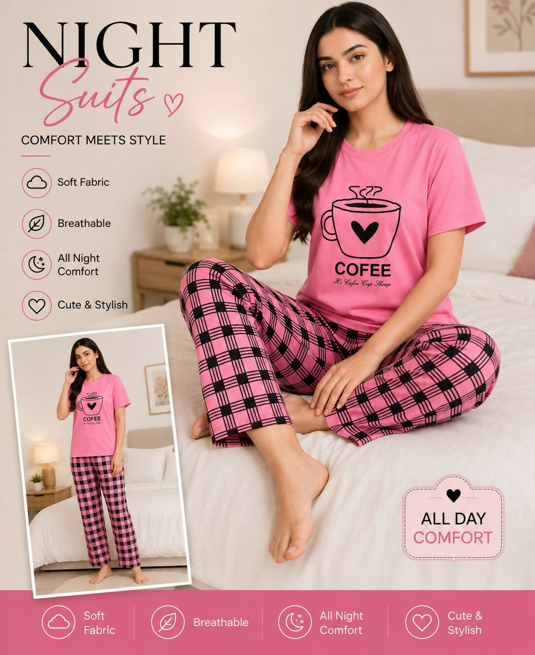Night Suit PJ Sets | Women Loungewear & Sleepwear | Sizes: All | Brand New
