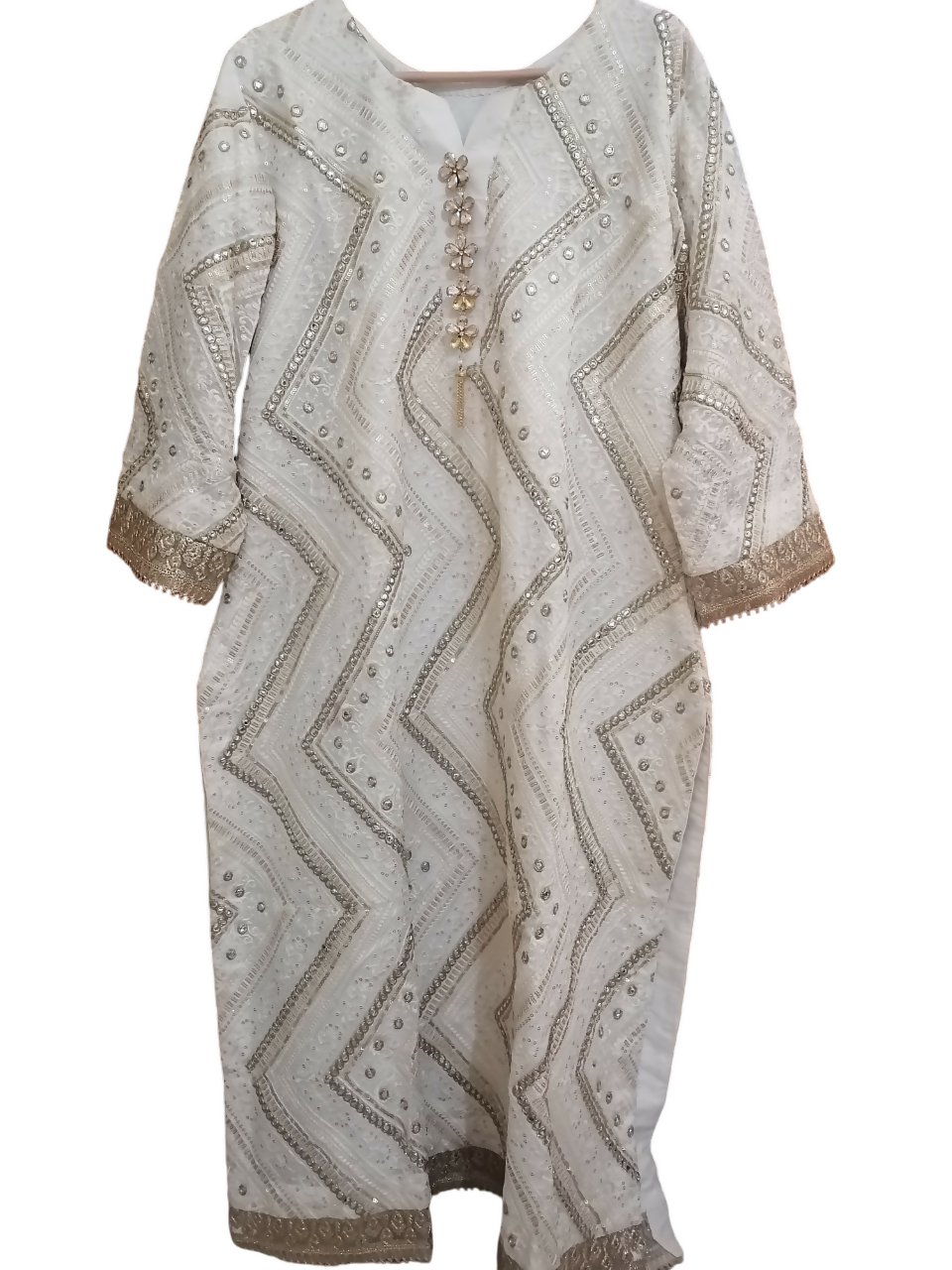 White Chiffon Suit | Women Locally Made Formals | X Large | Preloved