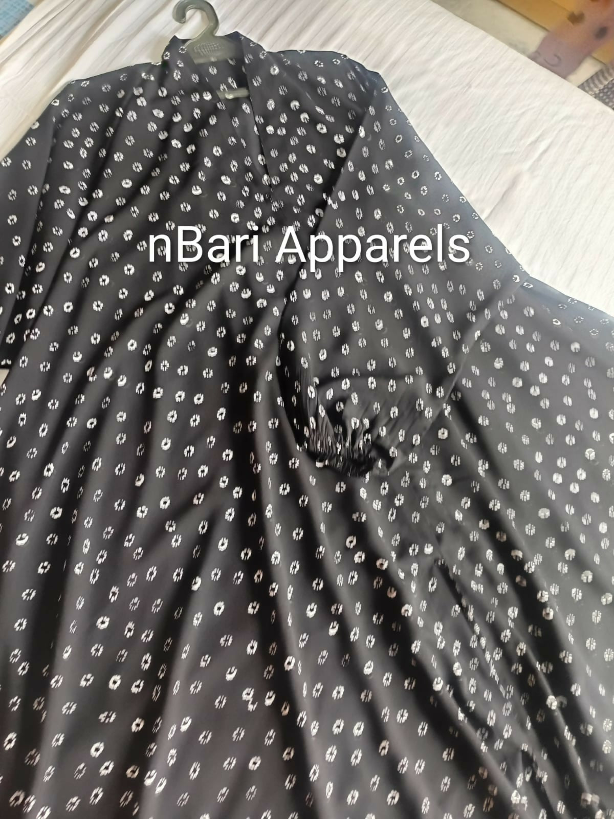Black Printed Front Open Abaya | Women Accessories | Large | Brand New