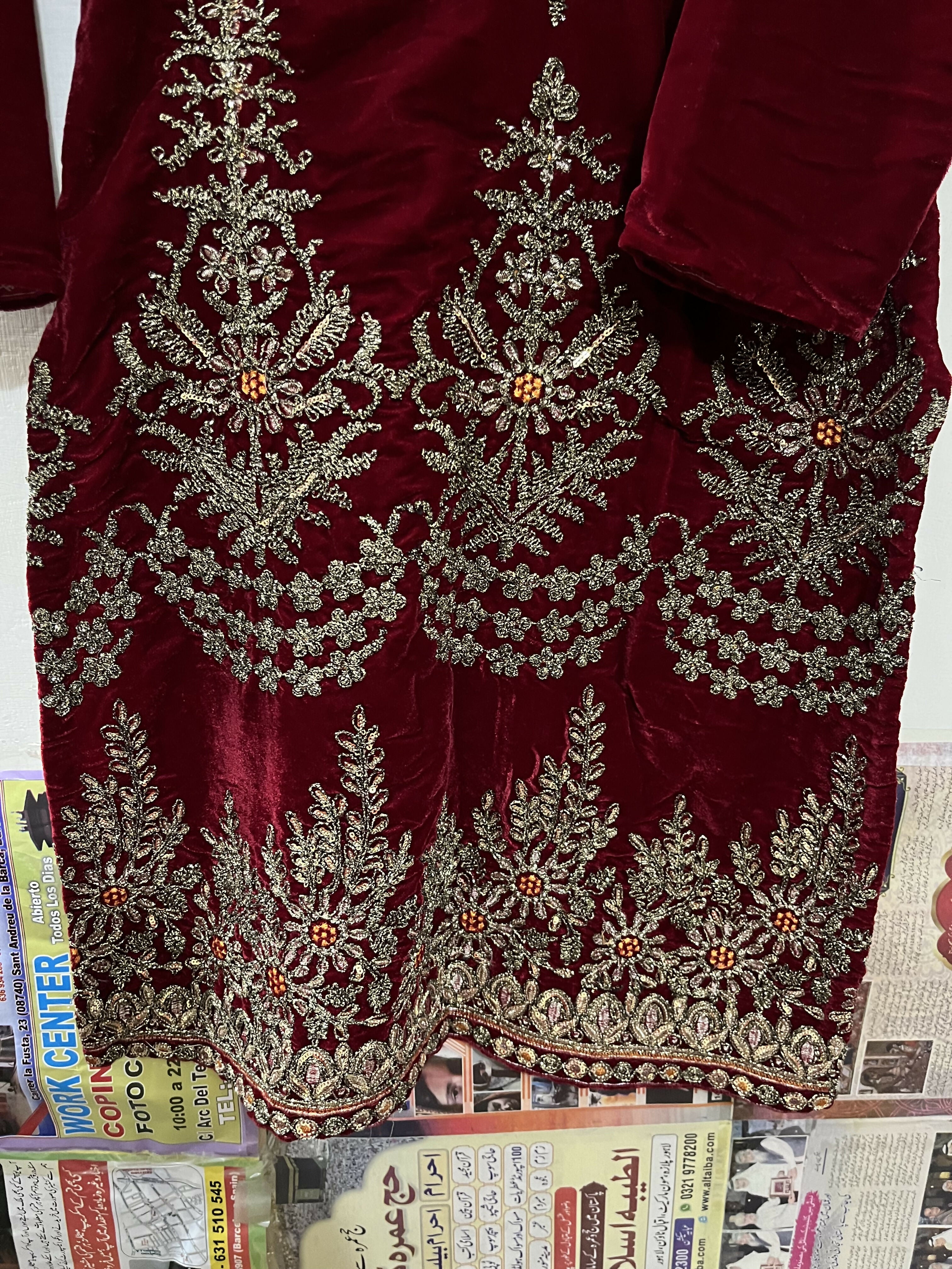 Sheikh Boutique | Red Velvet Formal Kurta | Women Branded Formals | Worn Once