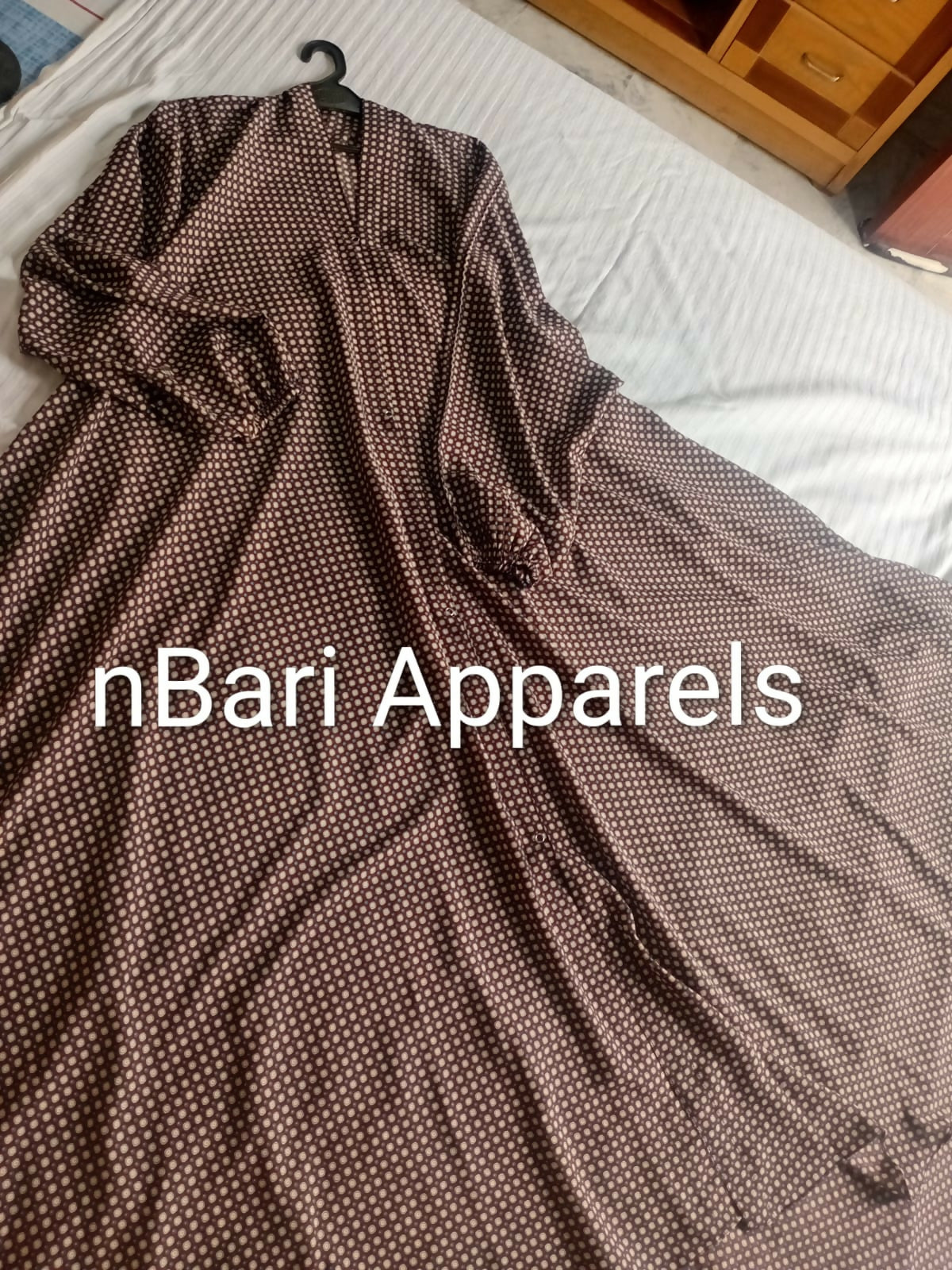 Brown Printed Front Open Abaya | Women Accessories | Large | Brand New