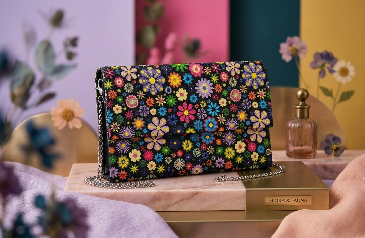 Modern Aesthetic Floral Print Chain Clutch | Women Bags | Cluthes | Preloved