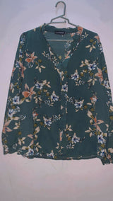 Green Floral Print Stylish Western Top | Women Tops & Shirts | Medium | Preloved