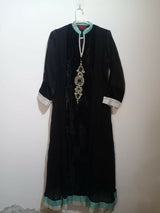 Black chiffon Long frock with velvet | Women Locally Made Formals | Large | Preloved