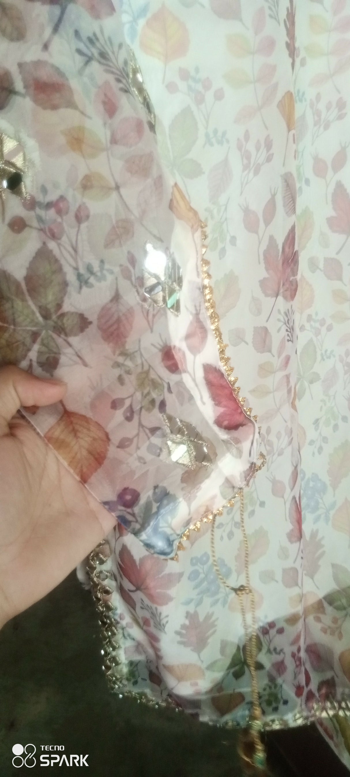 Digital Floral Leaf Prints & Mirror/Gotta-Patti Suit | Women Locally Made Formals | Medium | White | Worn Once
