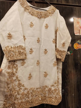 Fancy Gharara Dress | Women Locally Made Formals | Ghararas Shararas & Lehangas | Golden & Off White | Medium | Brand New