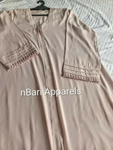 Pink- Beige Pleated Sleeves Front Open Abaya | Women Accessories | Large | Brand New