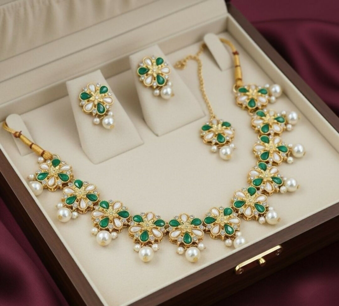 Flower Pearl Drop Necklace Set-00020 | Women Jewelry | Wedding Jewelry & Sets | Brand New