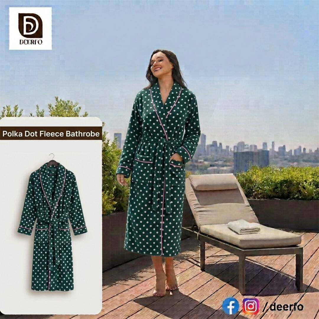 Luxury Polka Dot Fleece Bathrobe for Women | Women Accessories | Bath Towels | Brand New