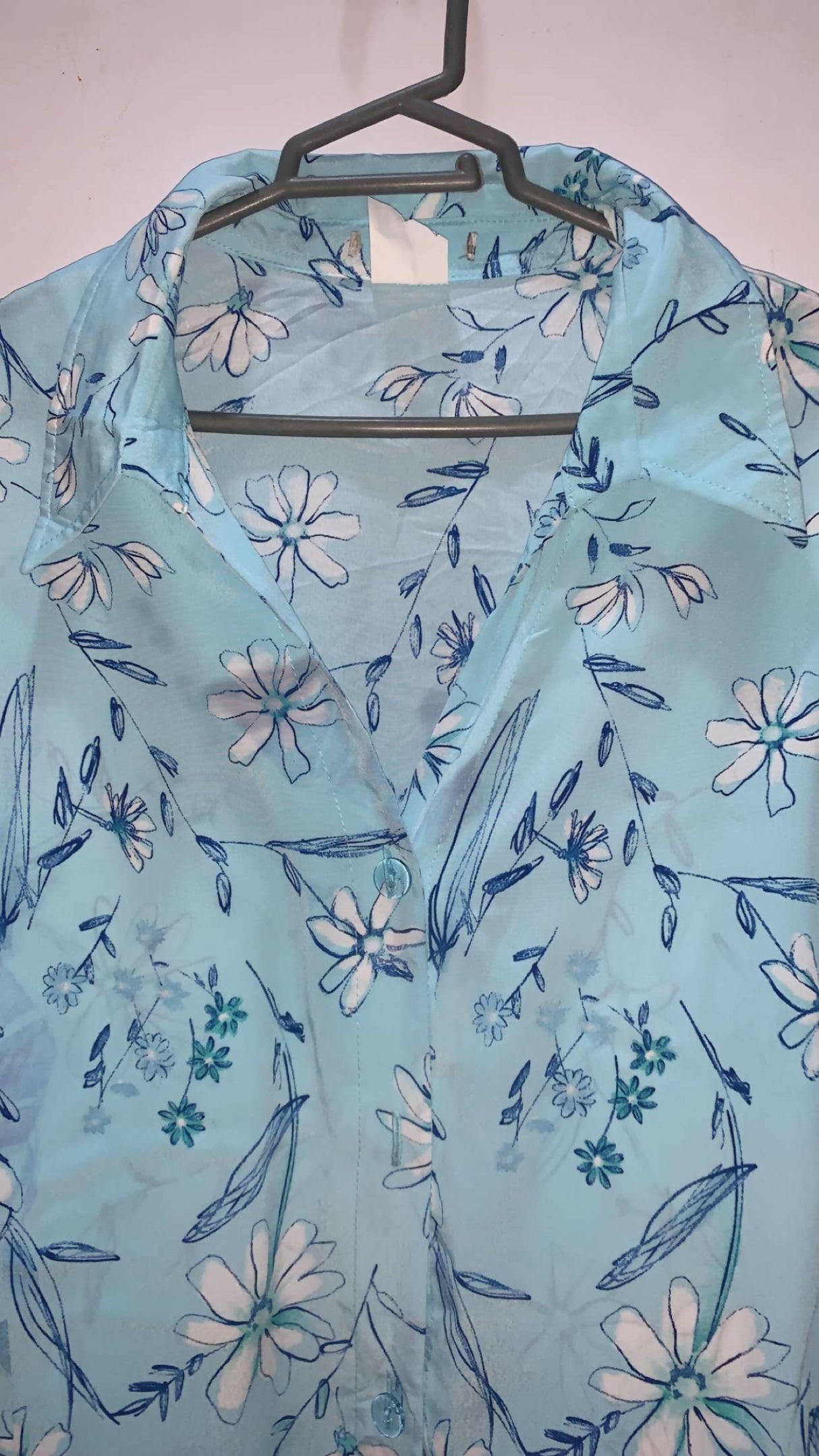 Sky Blue Floral Baggy Shirt stylish Western Top | Women Tops & Shirts | XLarge | Preloved