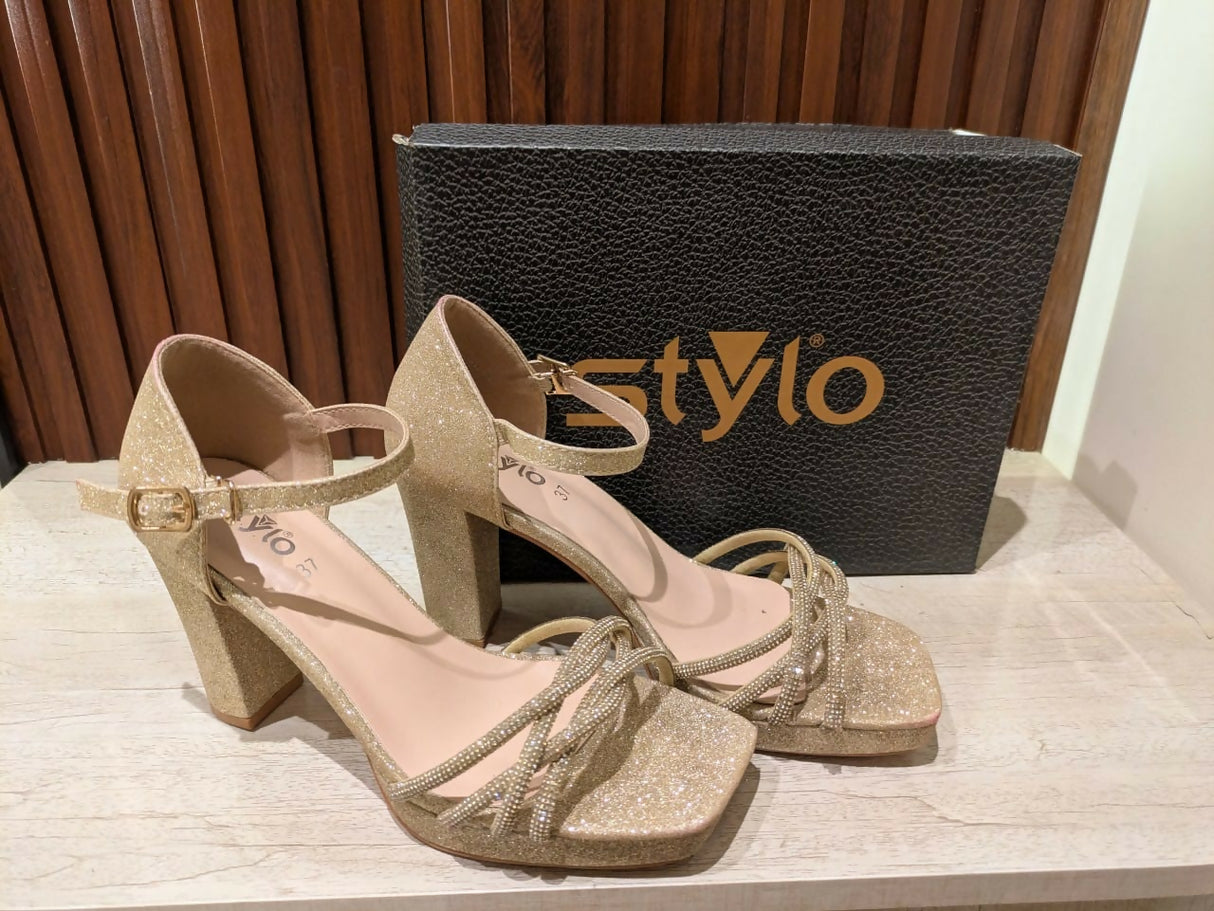 Stylo Golden Fancy Bridal Sandal/Heel | Women Shoes | Heels | Size:37 | Worn Once