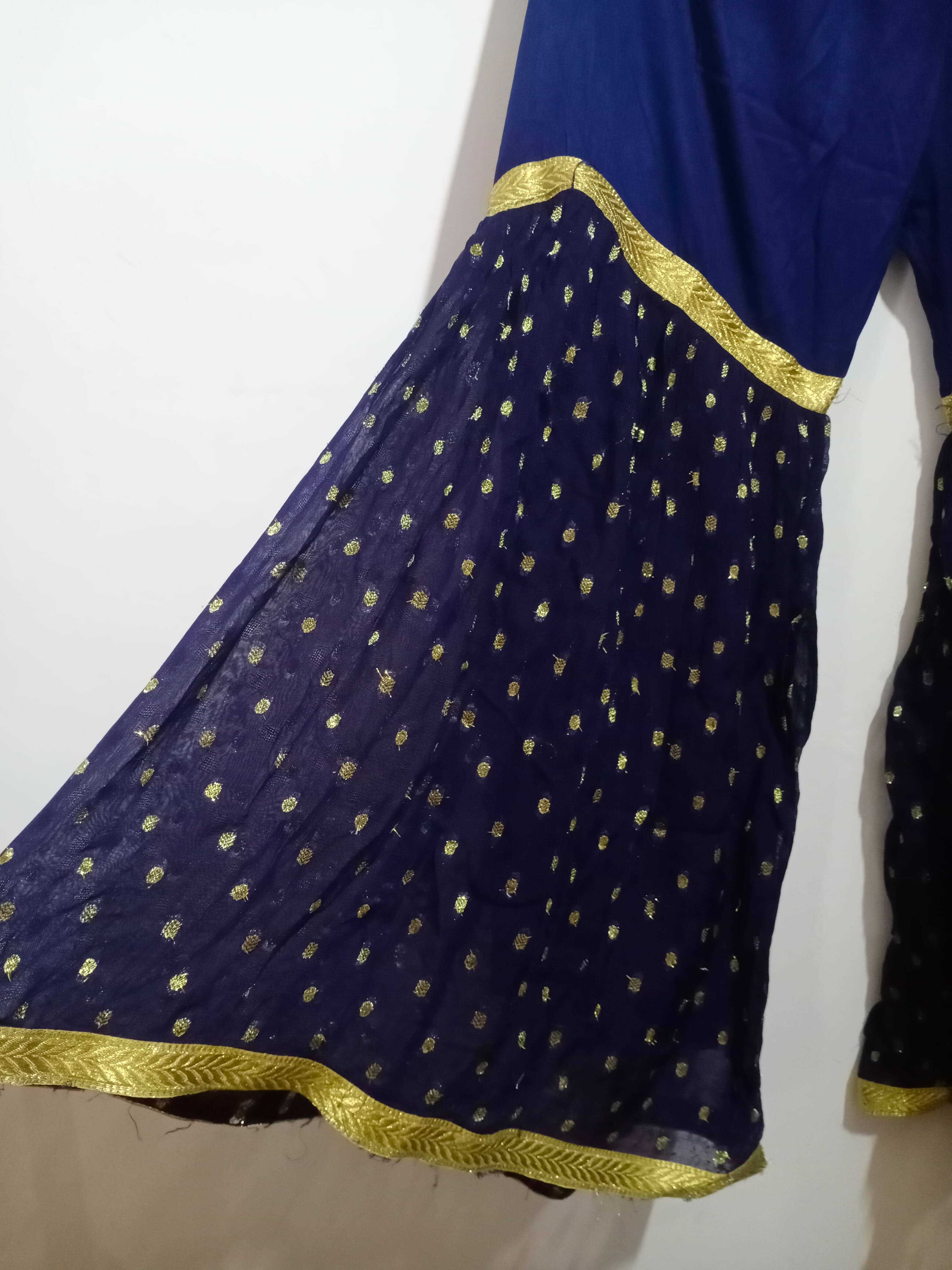 Navy Blue Chiffon Gharara Suit | Women Locally Made Formals | X Large | Preloved